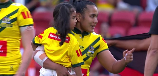 Taufa leads out the Jillaroos